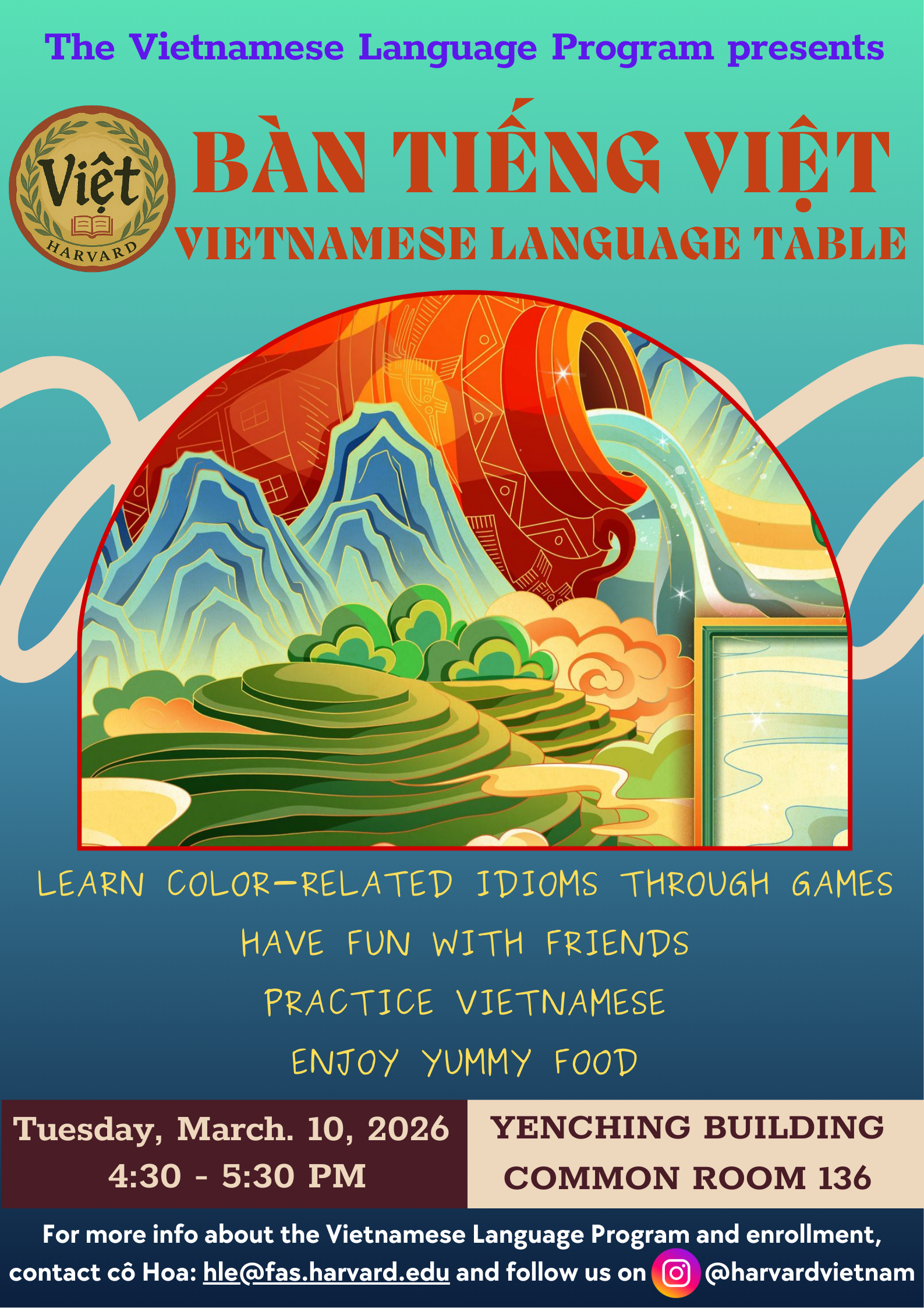Vietnamese Language Table March 10th 4:30 pm in 2 Divinity Ave. #136